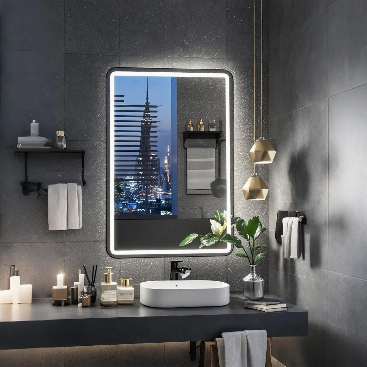 FIESONO 20x28 inch Frameless Rounded Corner LED Bathroom Vanity Mirror