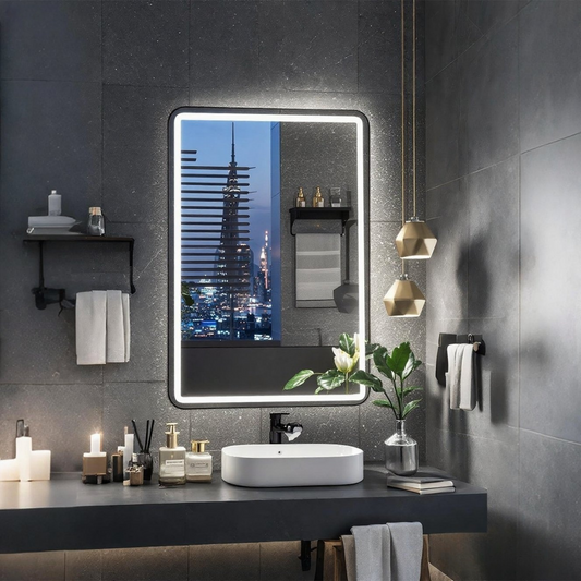 FIESONO 20x28 inch Frameless Rounded Corner LED Bathroom Vanity Mirror
