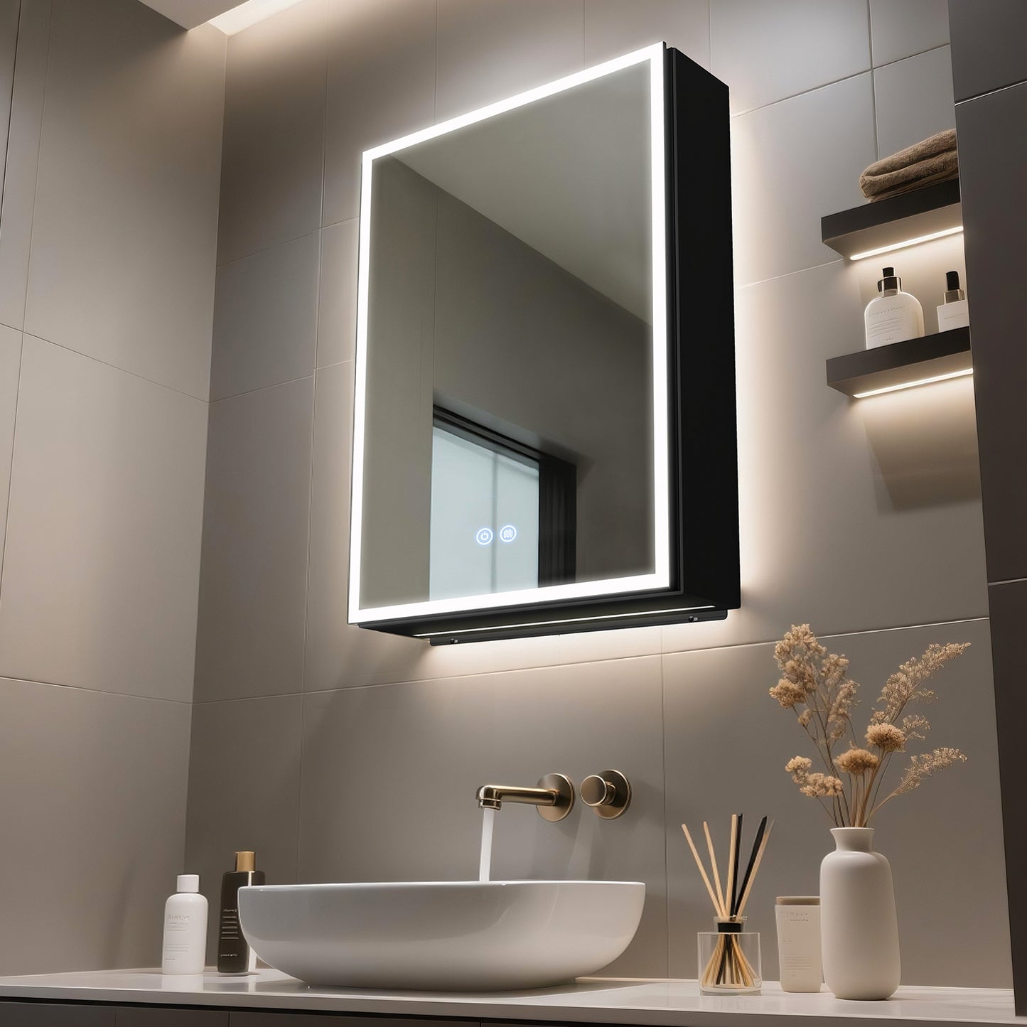 FIESONO 20x28 inch LED Bathroom Mirror Medicine Cabinet with Anti-Fog
