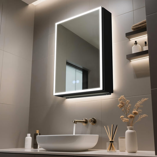 FIESONO 20x28 inch LED Bathroom Mirror Medicine Cabinet with Anti-Fog