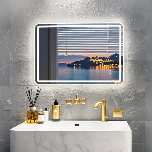 FIESONO 48x32 inch Frameless Rounded Corner LED Bathroom Vanity Mirror