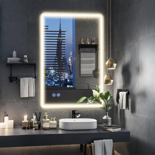 FIESONO 24x36 inch Frameless Rounded Corner LED Bathroom Vanity Mirror
