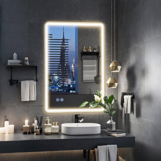 FIESONO 24x32 inch Frameless Rounded Corner LED Bathroom Vanity Mirror