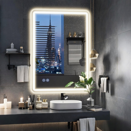 FIESONO 28x36 inch Frameless Rounded Corner LED Bathroom Vanity Mirror