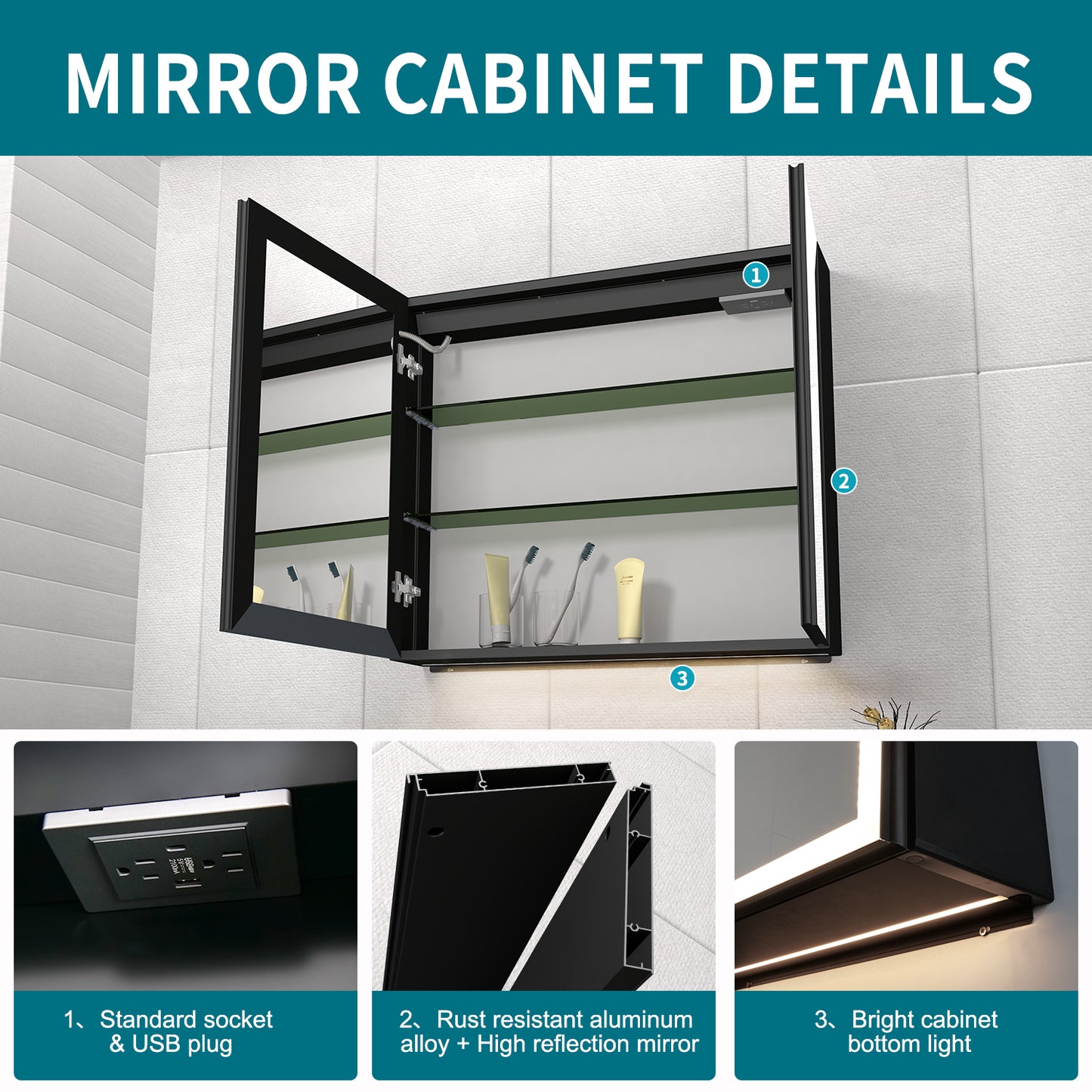 FIESONO 30x28 inch LED Bathroom Mirror Medicine Cabinet with Anti-Fog