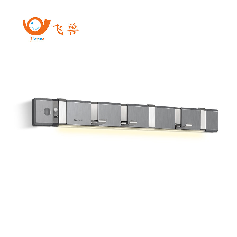 FIESONO Stainless Steel Lighted Wall Mount Folding Coat Hooks with 6 Foldable Space Saving Hooks