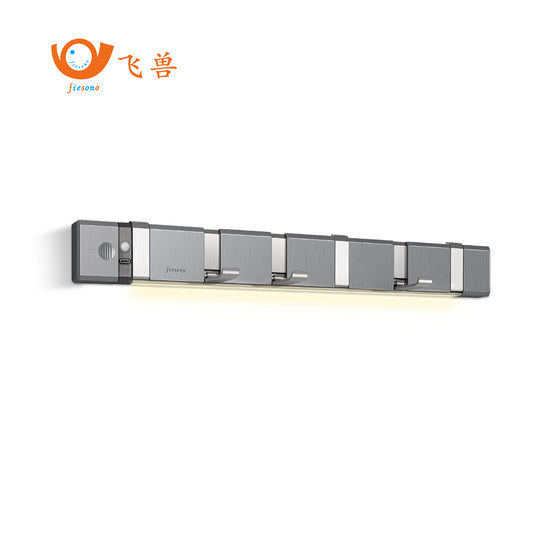 FIESONO Stainless Steel Lighted Wall Mount Folding Coat Hooks with 6 Foldable Space Saving Hooks