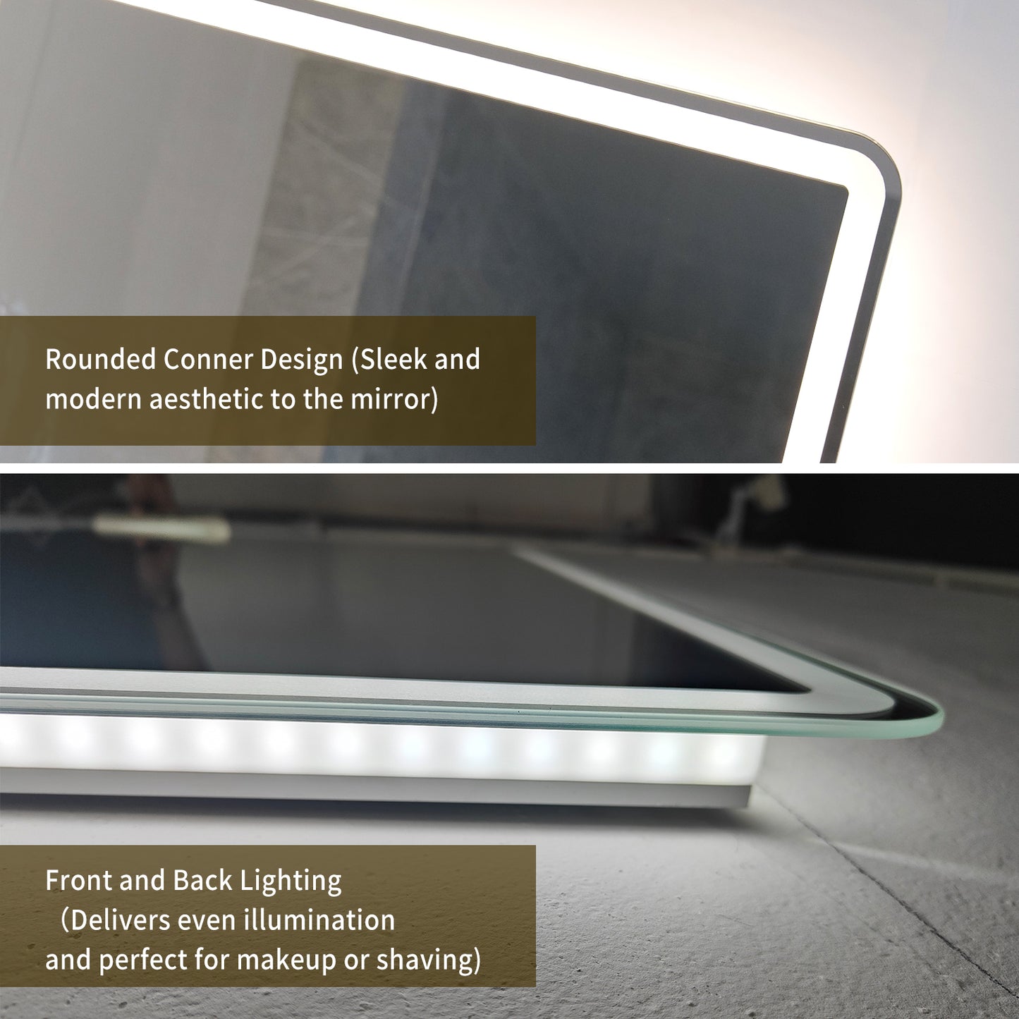FIESONO 28x36 inch Frameless Rounded Corner LED Bathroom Vanity Mirror