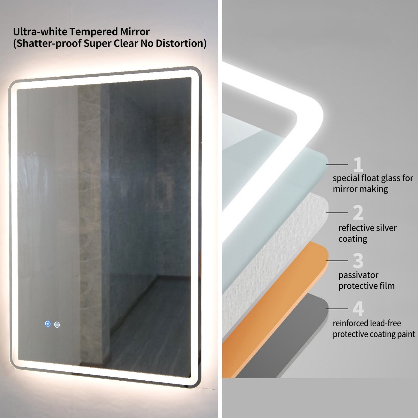 FIESONO 28x36 inch Frameless Rounded Corner LED Bathroom Vanity Mirror