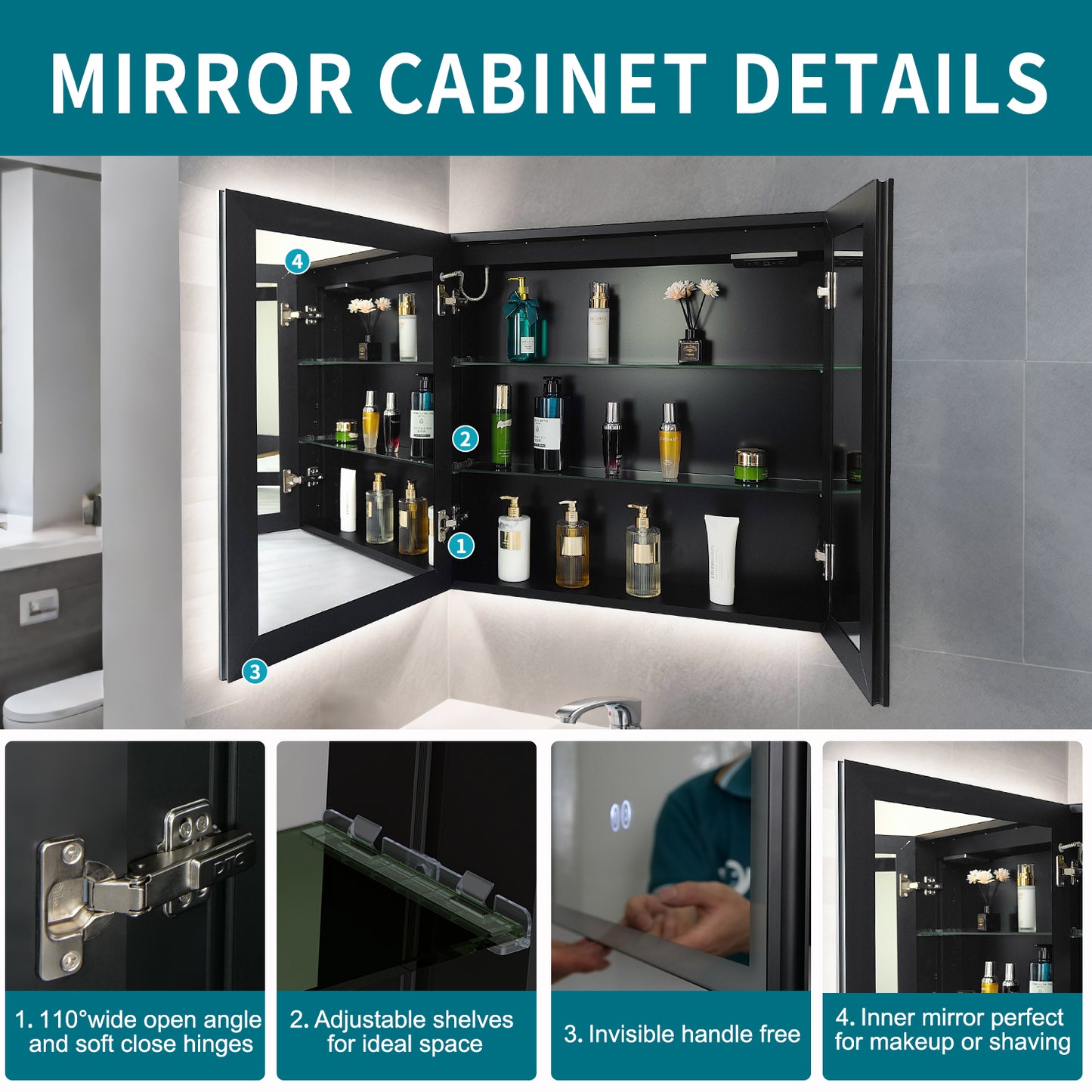 FIESONO 30x28 inch LED Bathroom Mirror Medicine Cabinet with Anti-Fog