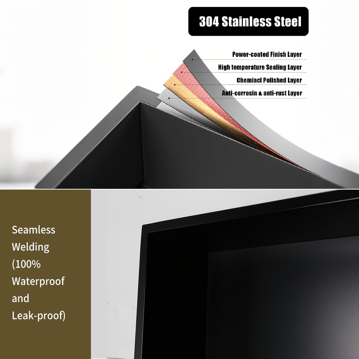 FIESONO Stainless Steel 12" x 25" Shower Niche with Light