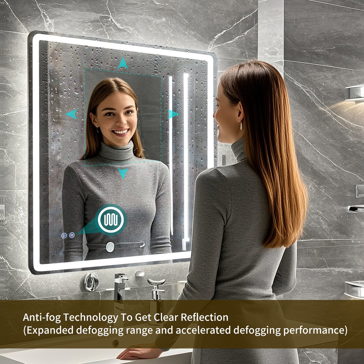 FIESONO 28x36 inch Frameless Rounded Corner LED Bathroom Vanity Mirror