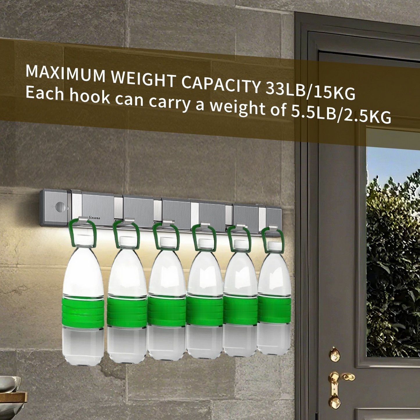 FIESONO Stainless Steel Lighted Wall Mount Folding Coat Hooks with 6 Foldable Space Saving Hooks