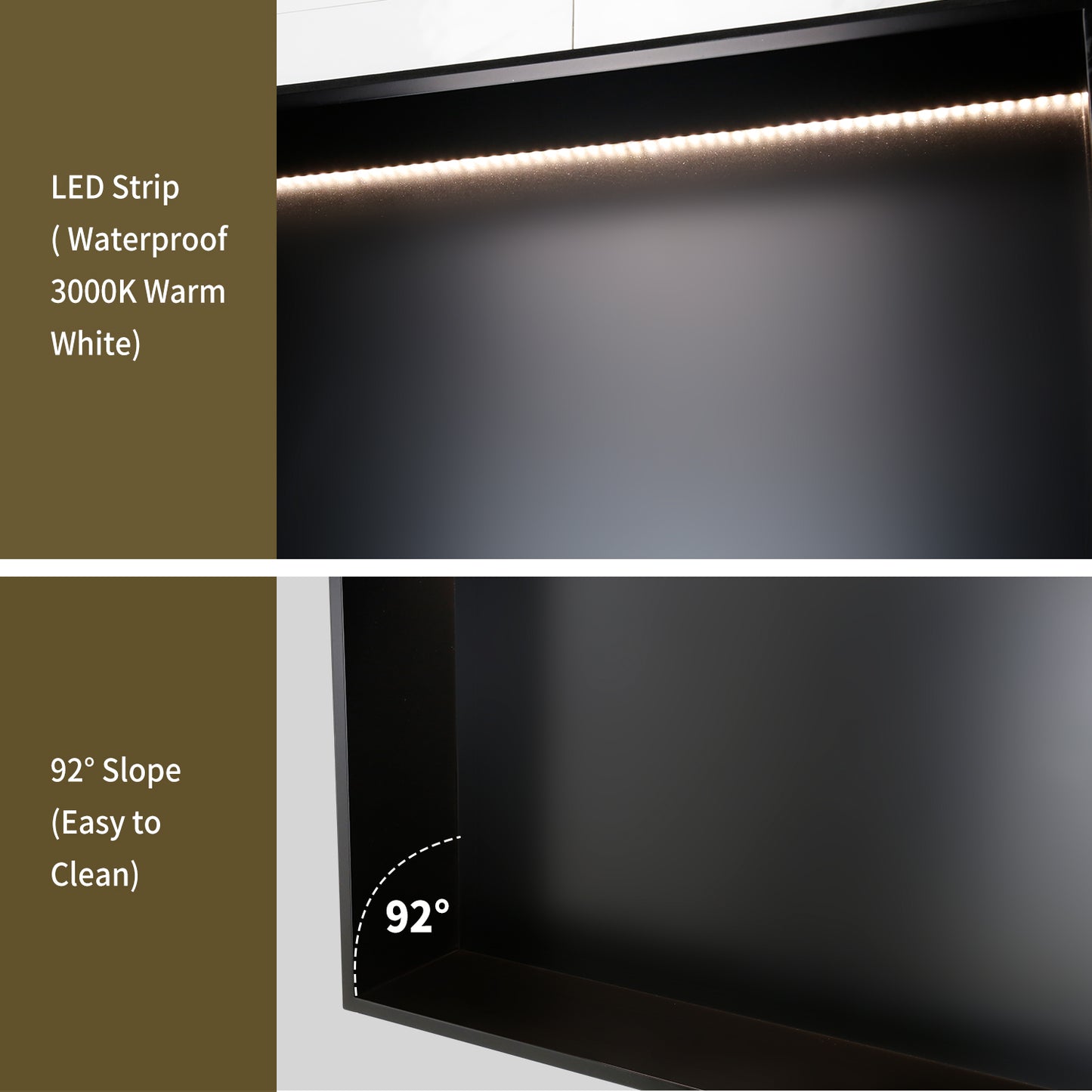 FIESONO Stainless Steel 12" x 25" Shower Niche with Light