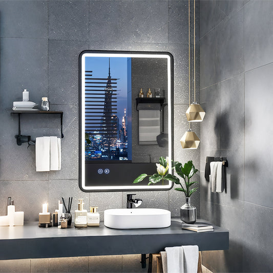 FIESONO 28x36 inch Frameless Rounded Corner LED Bathroom Vanity Mirror