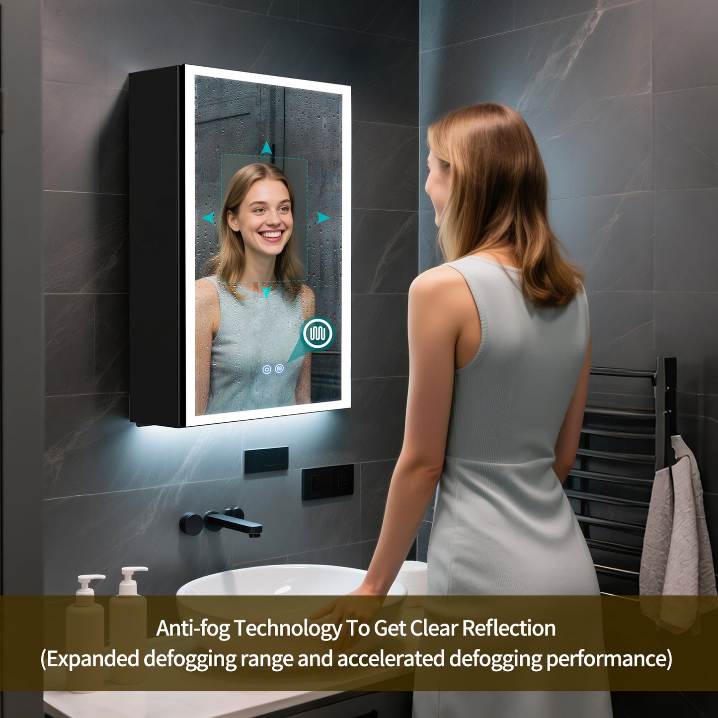 FIESONO 20x28 inch LED Bathroom Mirror Medicine Cabinet with Anti-Fog