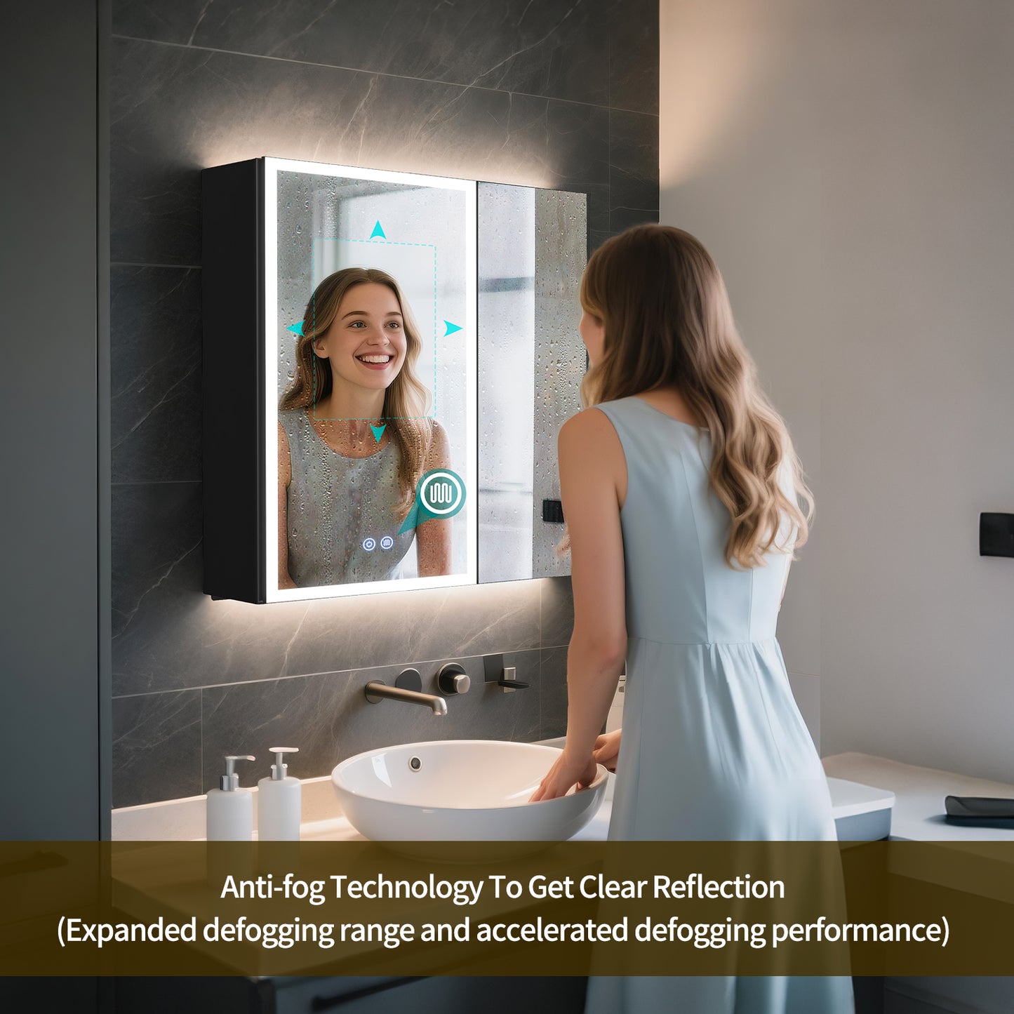 FIESONO 30x28 inch LED Bathroom Mirror Medicine Cabinet with Anti-Fog
