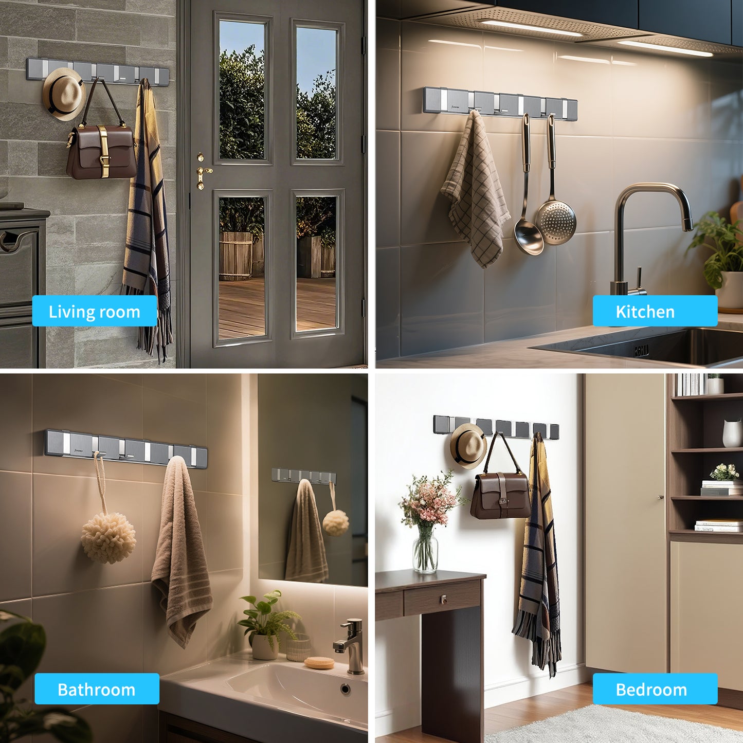 FIESONO Stainless Steel Wall Mount Folding Coat Hooks with 2 Foldable Space Saving Hooks