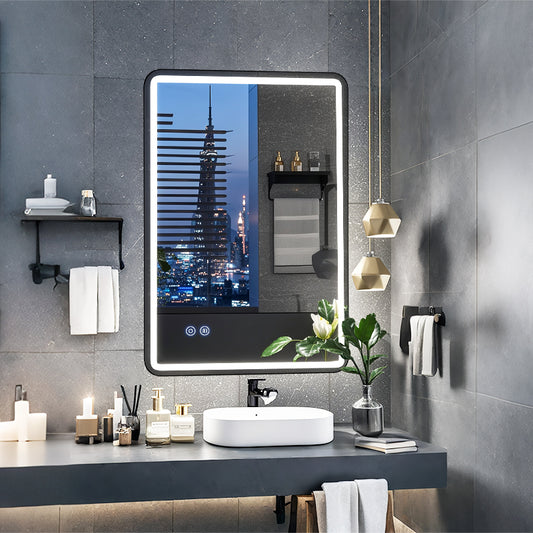 FIESONO 24x36 inch Frameless Rounded Corner LED Bathroom Vanity Mirror