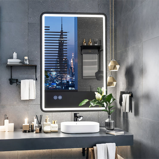 FIESONO 24x32 inch Frameless Rounded Corner LED Bathroom Vanity Mirror
