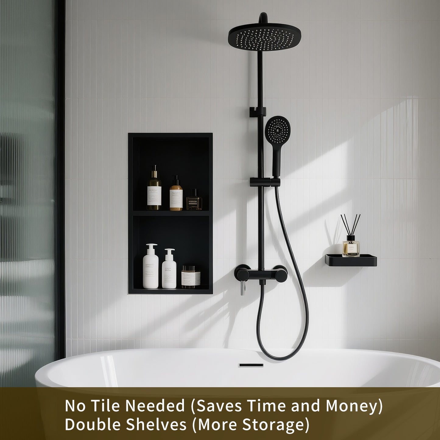 FIESONO Stainless Steel 12" x 24" Shower Niche with Shelf