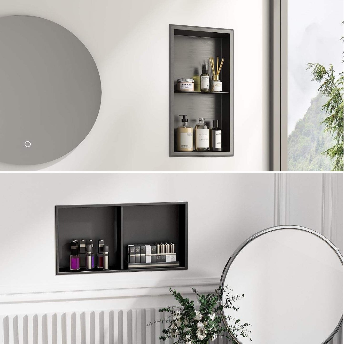 FIESONO Stainless Steel 12" x 24" Shower Niche with Shelf