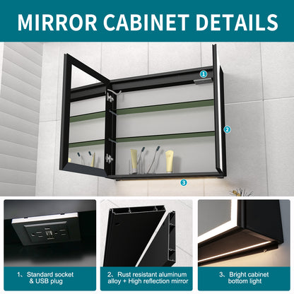 FIESONO 30x28 inch LED Bathroom Mirror Medicine Cabinet with Anti-Fog