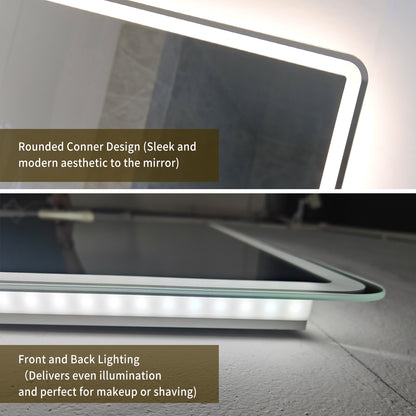 FIESONO 24x36 inch Frameless Rounded Corner LED Bathroom Vanity Mirror