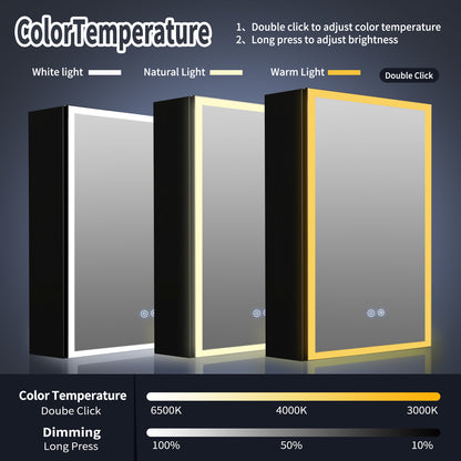 FIESONO 20x28 inch LED Bathroom Mirror Medicine Cabinet with Anti-Fog