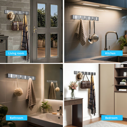 FIESONO Stainless Steel Wall Mount Folding Coat Hooks with 2 Foldable Space Saving Hooks